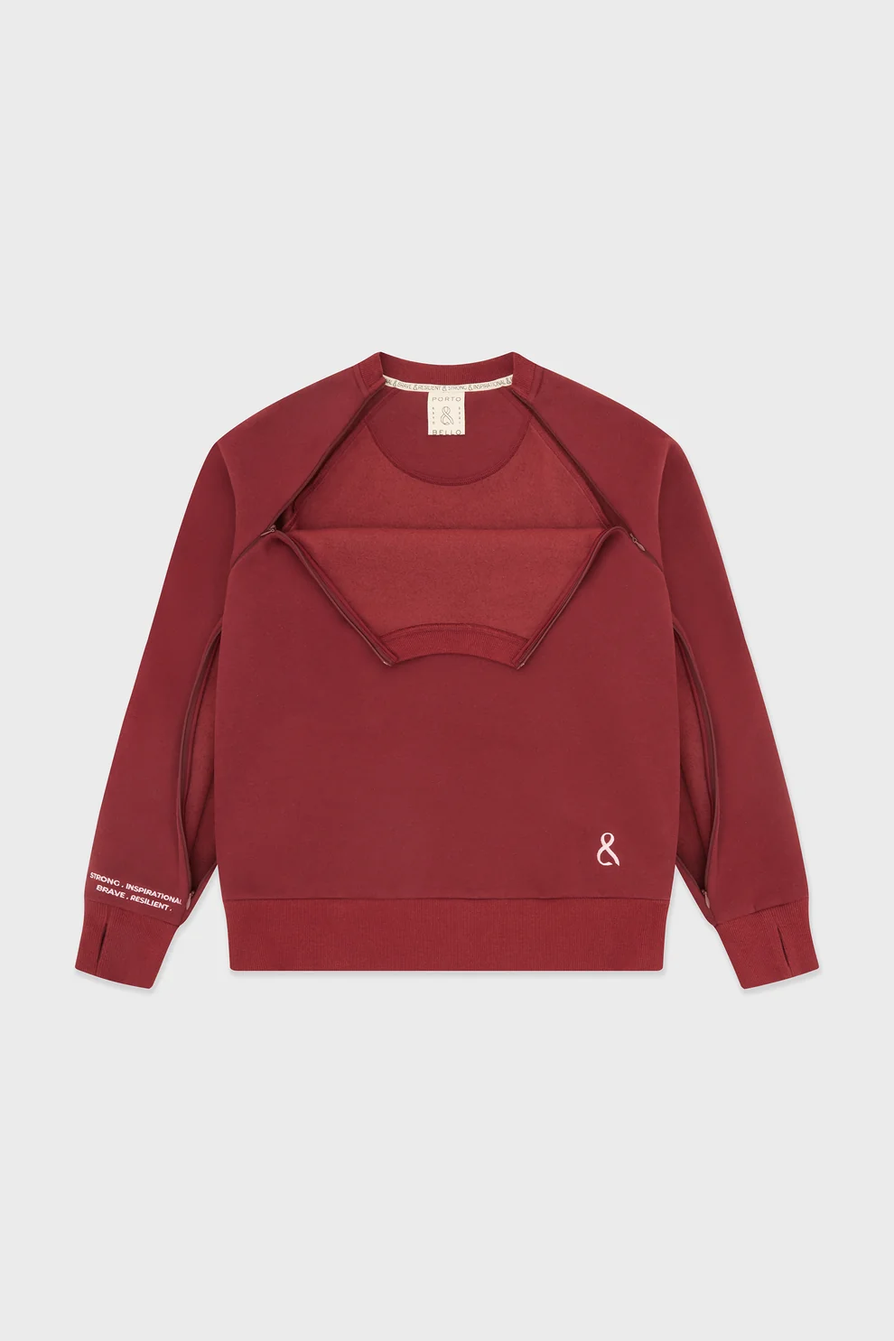 Maroon Crew neck sweater with zip opening for Chest & Arm Access
